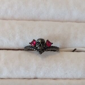 Skull Design Ring with Pink and Black Accents